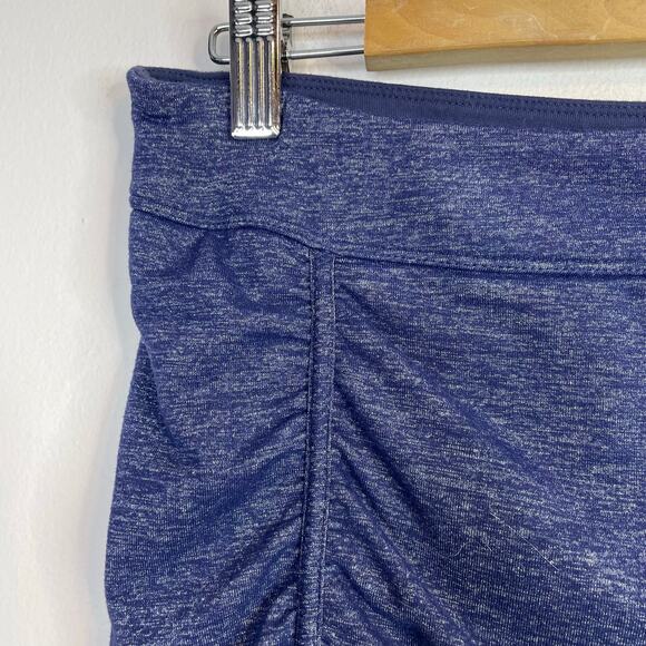 Athleta Odyssey Twisted Ruched mini skirt space dye metallic blue Stretch Knit L - Picture 4 of 13